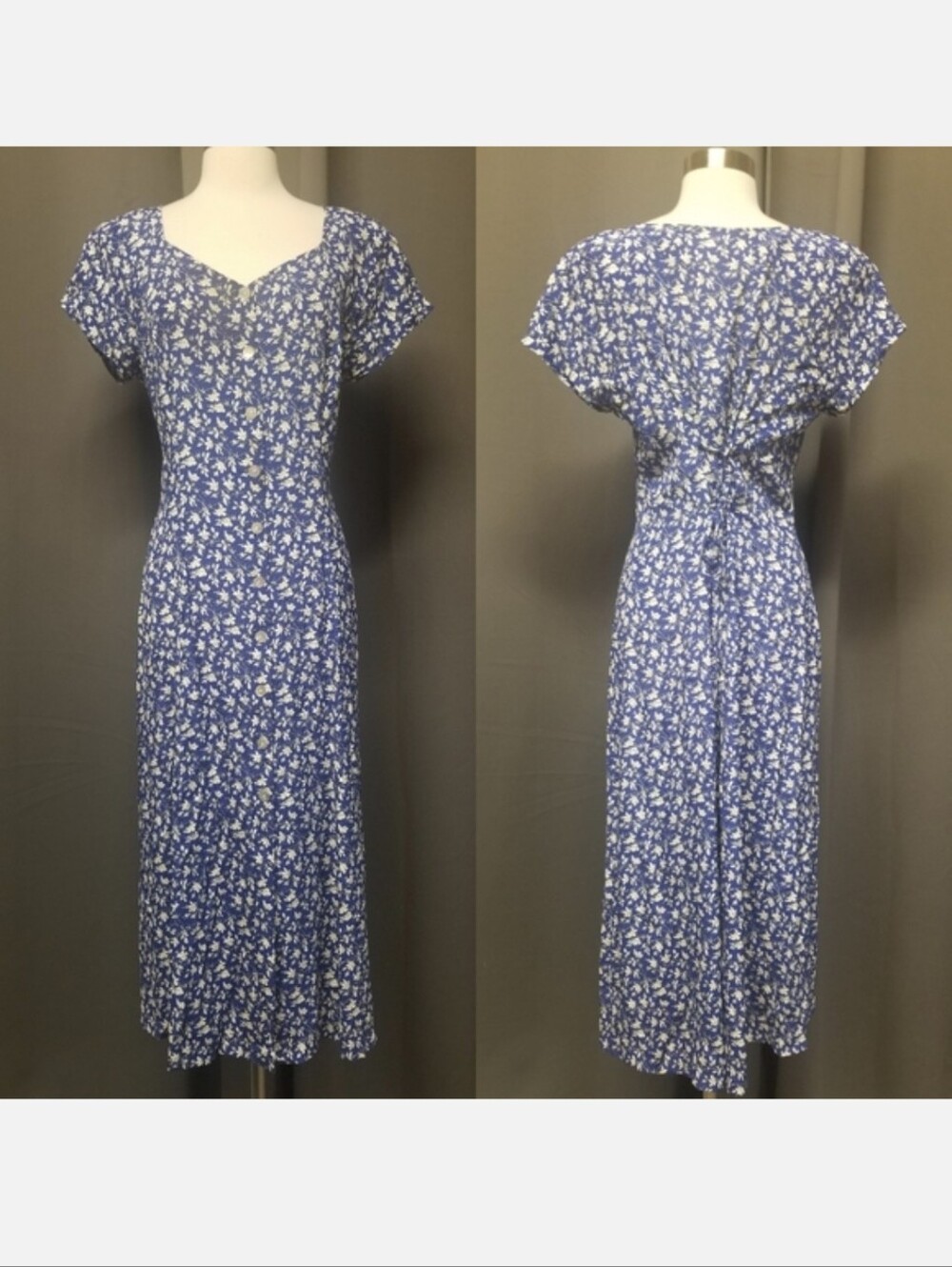 Vintage Sheri Martin 90s Y2K Blue Floral Button Down Corset Tie Midi Dress 18